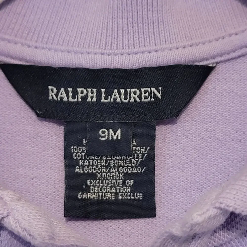 Ralph Lauren Girls Ruffle Polo Shirt Button Down Short Sleeve Purple 9M